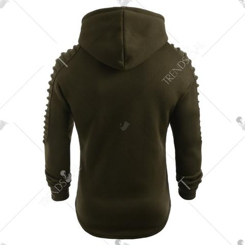 solid pleated sleeve patch detail long fleece hoodie