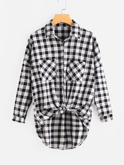 Checked Dip Hem Shirt With Chest Pocket