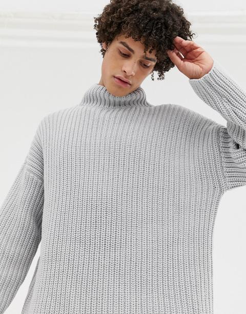 Asos White Oversized Jumper In Chunky Grey Knit