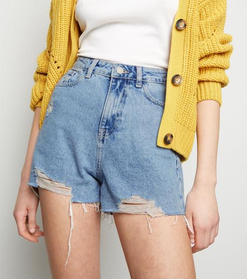 Pale Blue Ripped Denim Shorts New Look