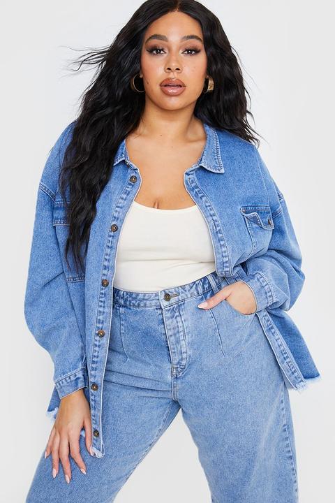 Blue Shirts - Plus Size Lottie Tomlinson Bleach Denim Oversized Fit Shirt