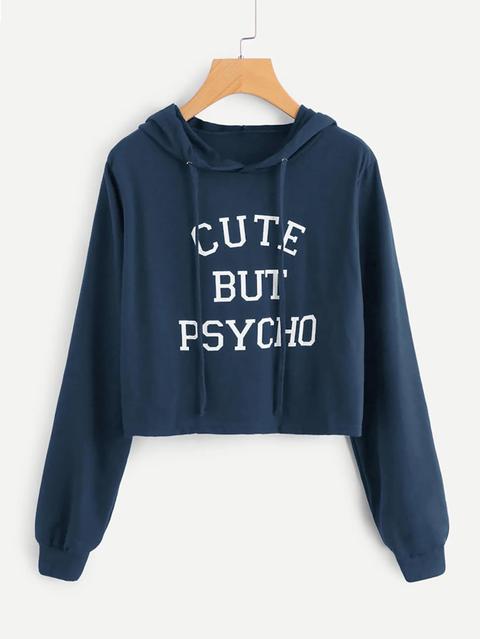 Slogan Print Crop Hoodie