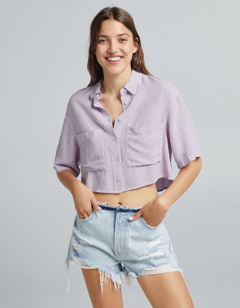 Faded Linen Blend Short Sleeve Shirt With Pocket