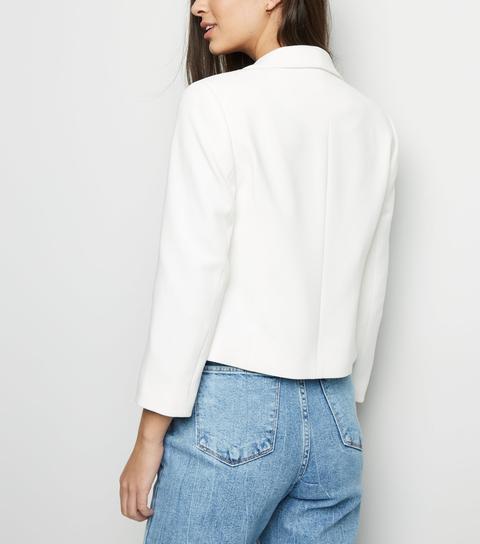 White 3/4 Sleeve Blazer New Look