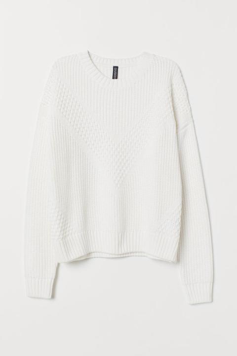 H & M - Pullover In Maglia Strutturata - Bianco