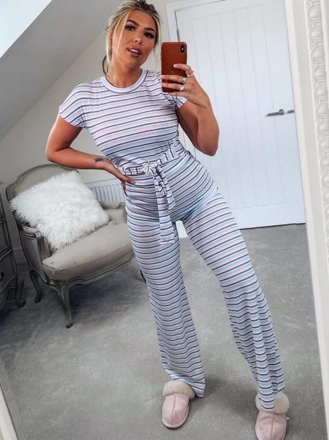 *olivia Buckland* Selcan Striped Ribbed Crop Top & Trouser Co-ord In Pink