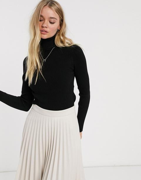 Stradivarius Ribbed High Neck Jumper In Black