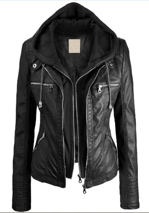 Giacca Pianura Falso Manica Lunga Moda In Pelle 2-in-1 Pu Nero