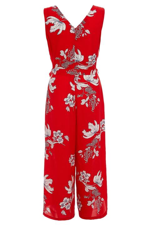 red and white floral jumpsuit