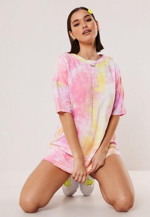 Pink Tie Dye T Shirt Dress, Pink