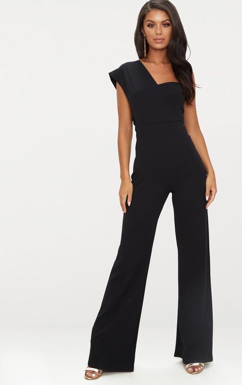 Black Drape One Shoulder Jumpsuit