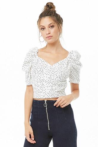 Forever 21 Polka Dot Crop Top , White