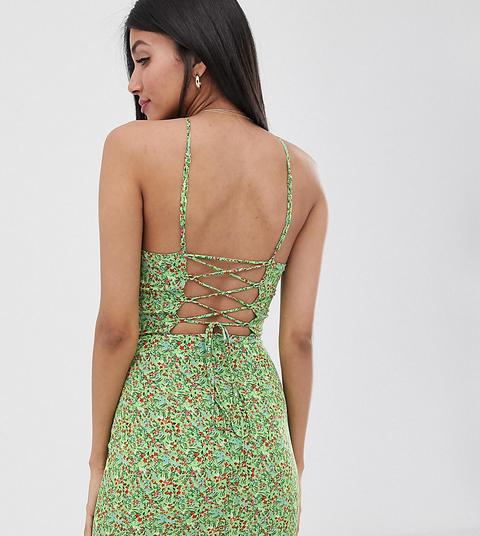 Minivestido Con Cuello Halter Subido Y Estampado De Florecitas De Fashion Union Tall-verde