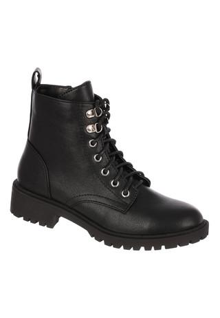 Womens Black Lace Up Hiker Boots from 