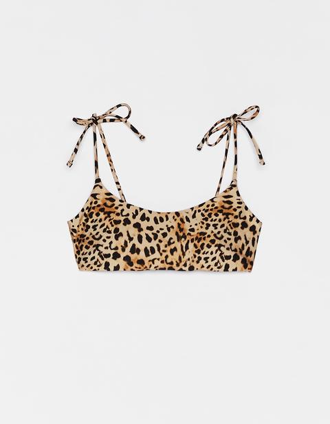 Top Bikini Con Stampa Leopardata