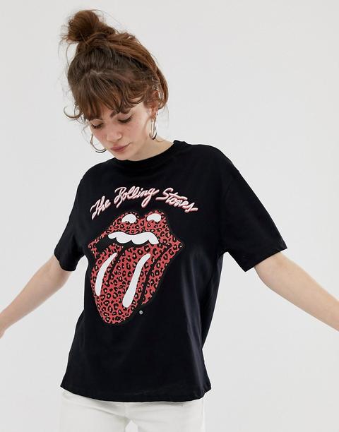 Pull & Bear Rolling Stones Tee In Black - Black