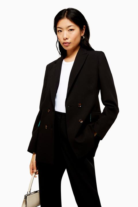 Womens Black Double Breasted Jacket - Black, Black