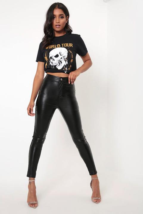 Black Faux Leather High Waist Skinny Jeans