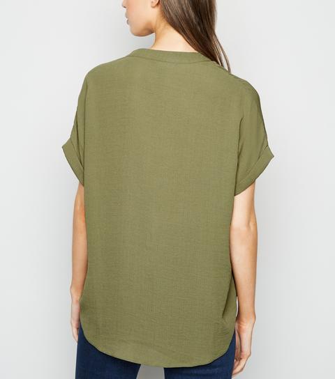 Khaki Short Sleeve Overhead Shirt New Look