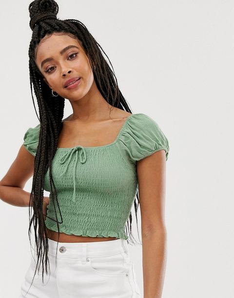 Pull&bear - Blusa Arricciata Verde - Verde