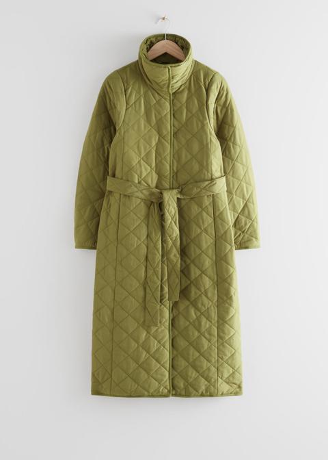 Belted Quilted Coat - Green