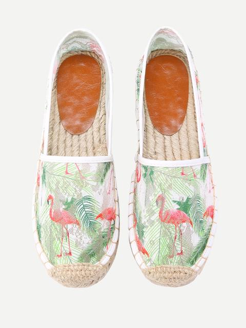 Flamingo Print Cap Toe Espadrille Flats