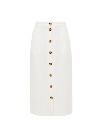 white linen midi skirt