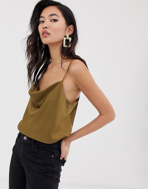 Top De Tirantes Con Cuello Desbocado En Caqui De River Island-verde