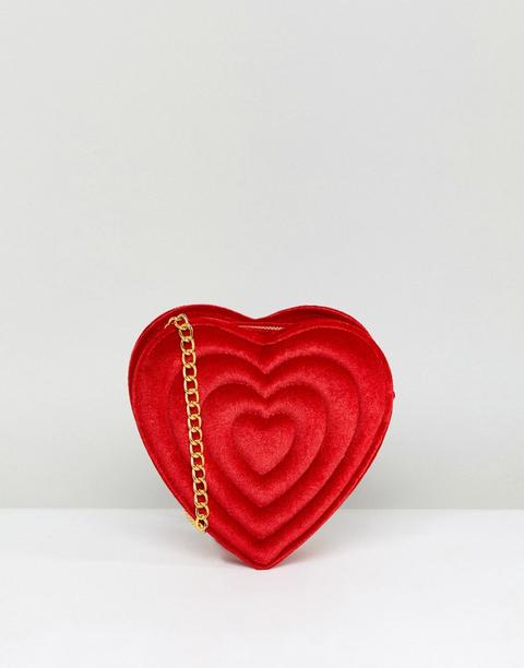 "monki - Borsa In Velluto A Forma Di Cuore Con Scritta "love" In Rilievo" - Rosso