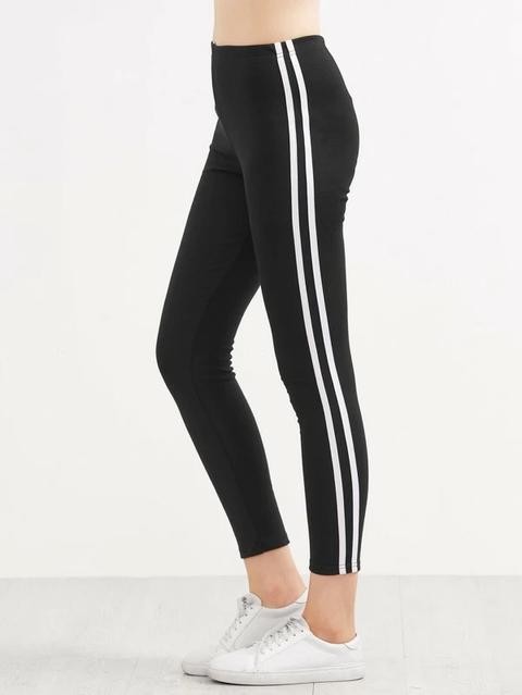 Leggins Con Rayas Laterales - Negro