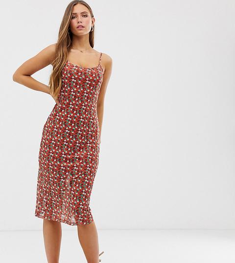 Glamorous Midi Cami Dress In Ditsy Floral-red