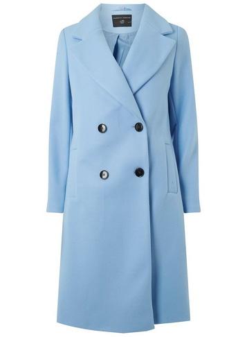 Womens Blue Double Breasted Coat- Blue, Blue