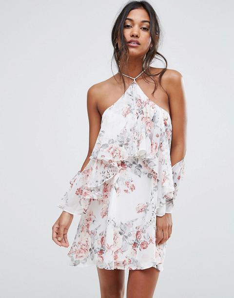 Vestido Skater Con Hombros Descubiertos Con Volantes Y Estampado Floral De Boohoo