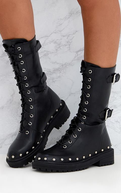 black chunky hard wear lace up ankle boots