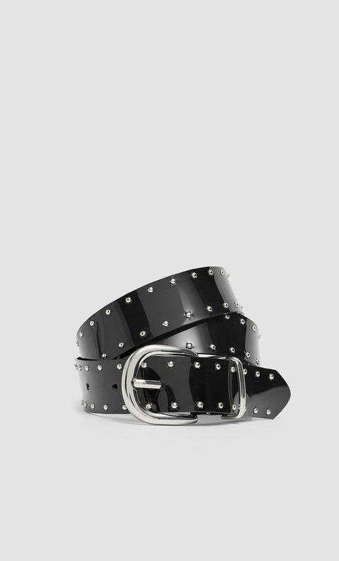 Cintura In Vernice Con Borchie Nero