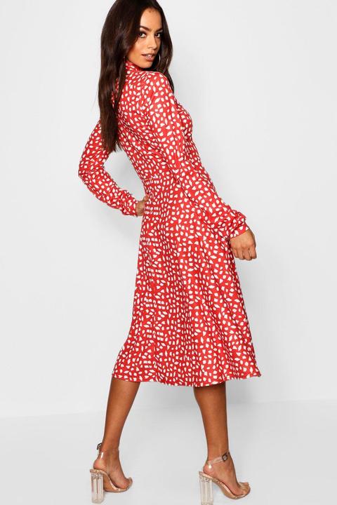 red dalmatian print dress