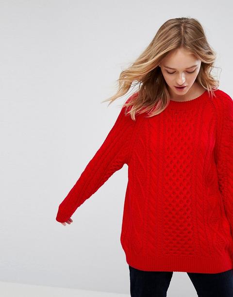 Monki - Maglione A Treccia - Rosso