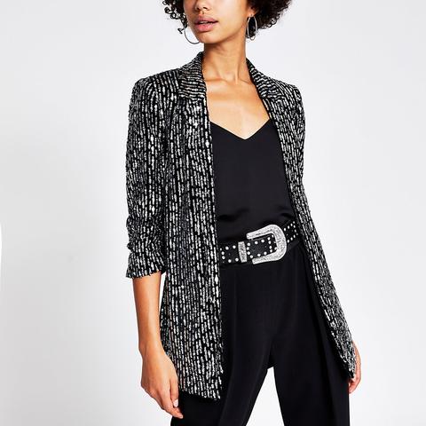 Black Sequin Pinstripe Blazer