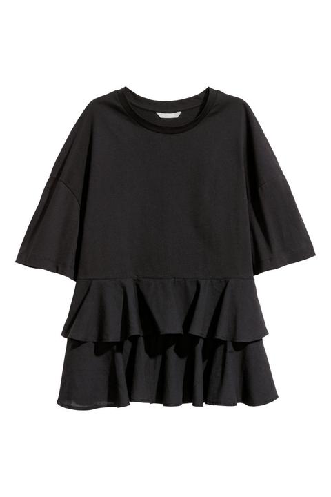 H & M - Top De Punto Con Volantes - Negro