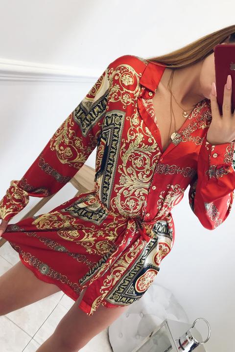 Mollie Red Print Shirt Dress