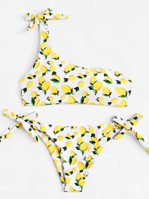 Frutta & Verdura Annodato Bikinis Giallo Costume Da Bagno