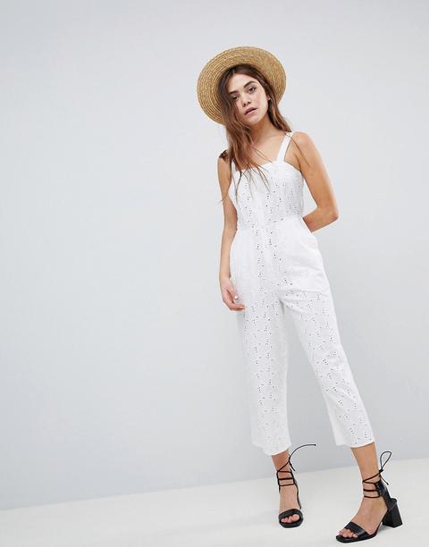Asos Design - Tuta Lunga In Pizzo - Bianco