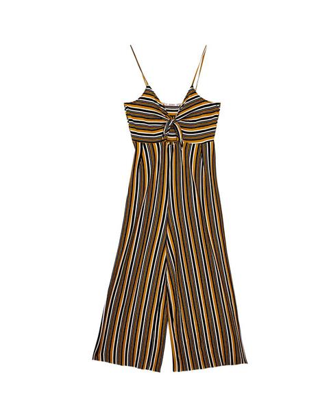 Striped Culotte Jumpsuit In Mustard Yellow