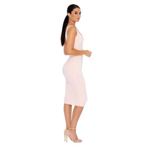 True To Form Double Layered Midi Dress In Pale Blush