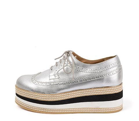 Blucher Piel Plata Viejo Con Cordones Y Picado