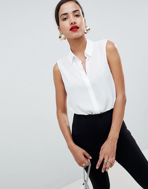 Asos Design - Camicia Morbida Senza Maniche - Bianco