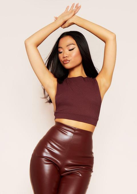 Lindsay Chocolate Extreme Side Cut Out Ribbed Top