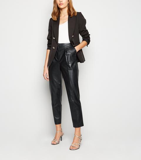 Black Coated Leather-look Slim Leg Trousers New Look