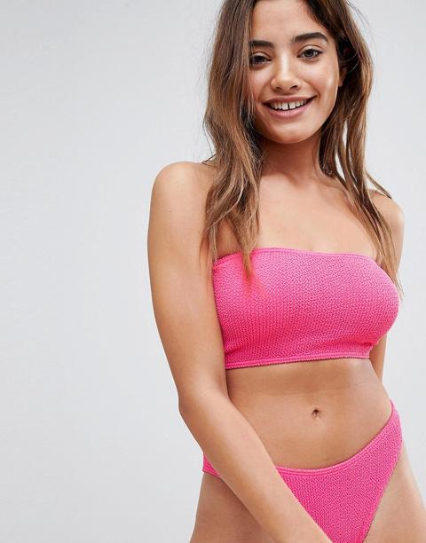 Top De Bikini Palabra De Honor Con Diseño De Efecto Arrugado Mix And Match De Asos Design