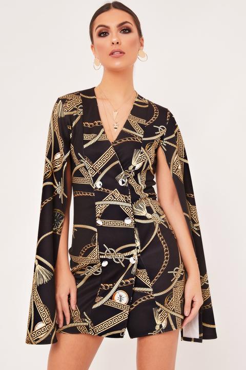 Jenny Black Baroque Print Split Sleeve Blazer Dress